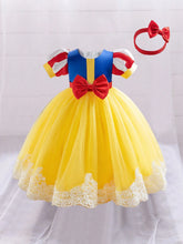Young Girls' Yellow Tulle Glamorous Princess Dress With Hairband, Suitable For Costume Parties